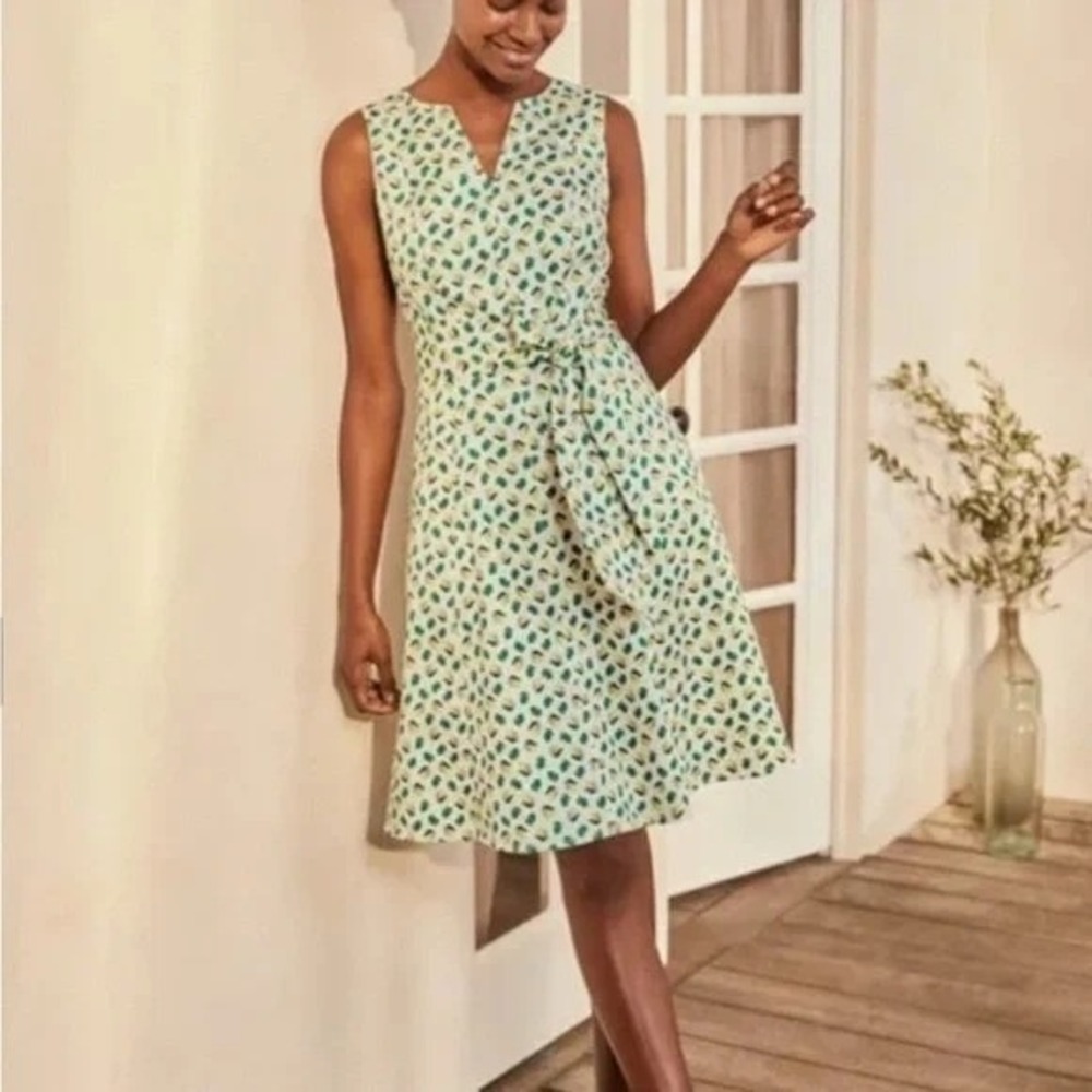 BODEN Womens Sz 10P Lemon Print Cotton Blend Fit & Flare Sleeveless Spring Dress